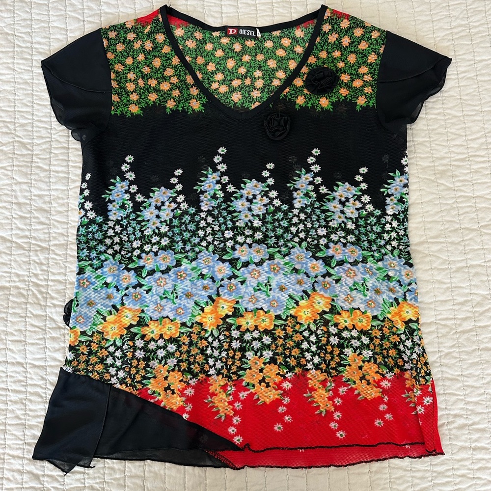 Diesel Mesh Top with 3D Florals